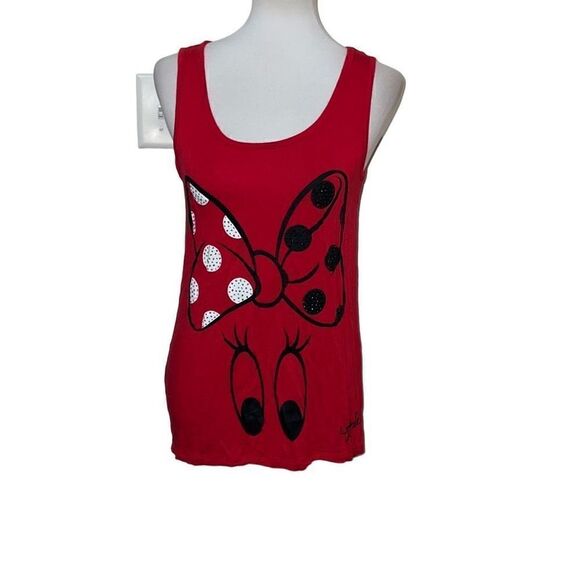 Disney Parks Minnie Mouse Tank Top Sleeveless Red Black Rhinestones sz S Small - Picture 1 of 8